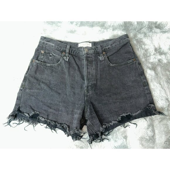 We The Free Black 3" Women's 29" Distressed Denim Cut-Off Shorts - Picture 1 of 9